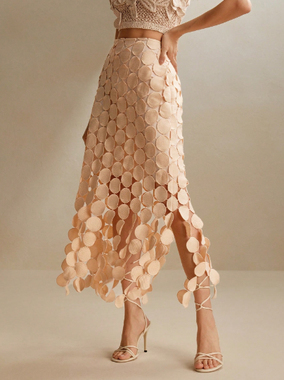 Laser Cut Multi Circle Double Layered Skirt Maxi Women Outfit